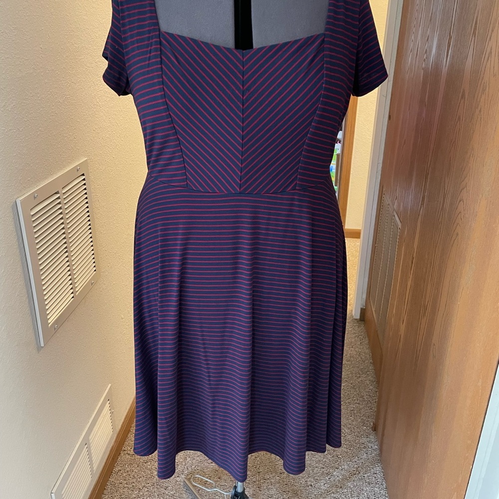 Torrid navy and dark pink stripe fit and flair dress size 2 (plus size)